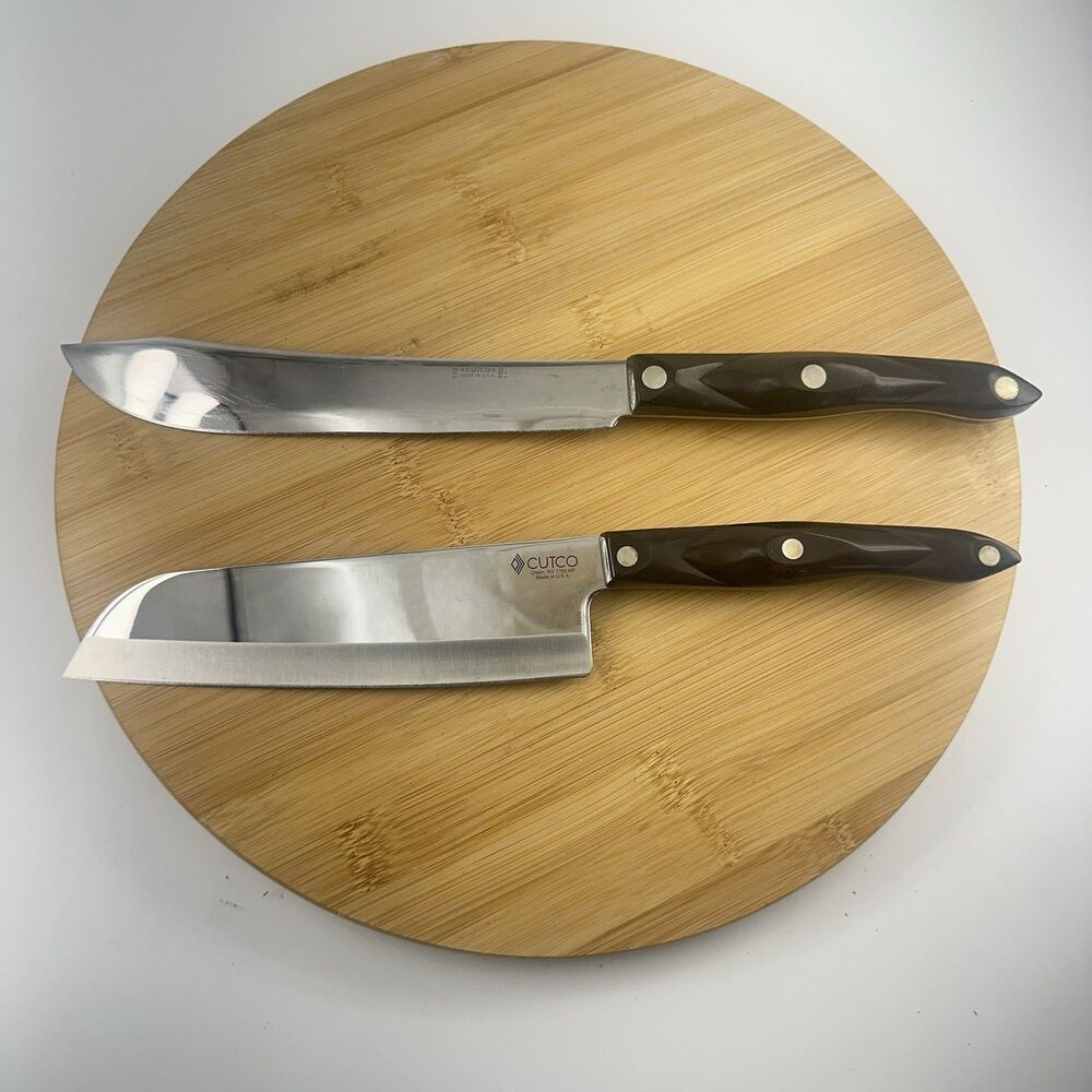 Lot of 2 Vintage CUTCO Knives Santoku 1766 KP & 1722 Butcher Classic Handle USA